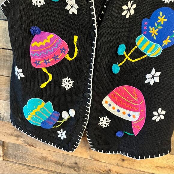 Victoria Jones Black Winter Sweater Vest Size Large - Picture 3 of 7